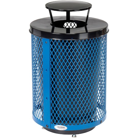 Global Industrial Outdoor Diamond Steel Trash Can W/Rain Bonnet Lid & Base, 36 Gallon, Blue 261926BLD